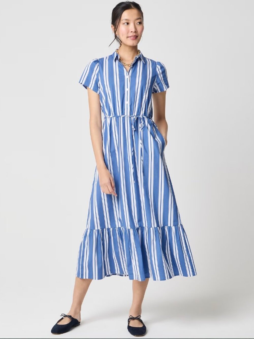 J.Crew Factory Blue and White Striped Midi shirt-dress Size 14